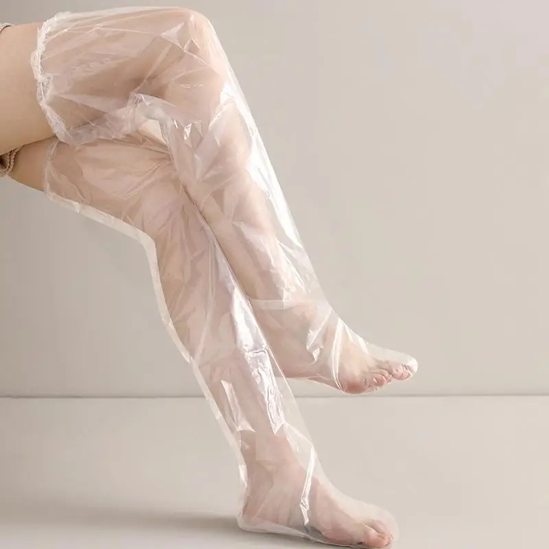 10 Stück, wiederverwendbare, transparente Kunststoff-Beinmasken mit elastischen Rändern für eine intensive Feuchtigkeitspflege, ideal für die Beinpflege zu Hause. – Detail 5