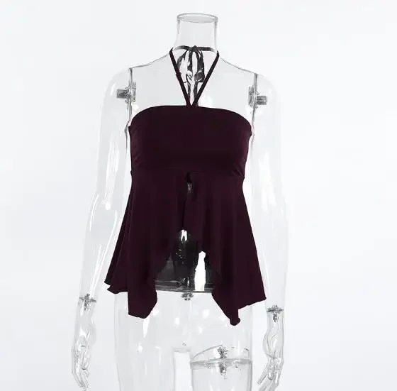 

2026 Summer New Y2K Style Sexy Retro Brown Strap Split Tank Top Women's Wear