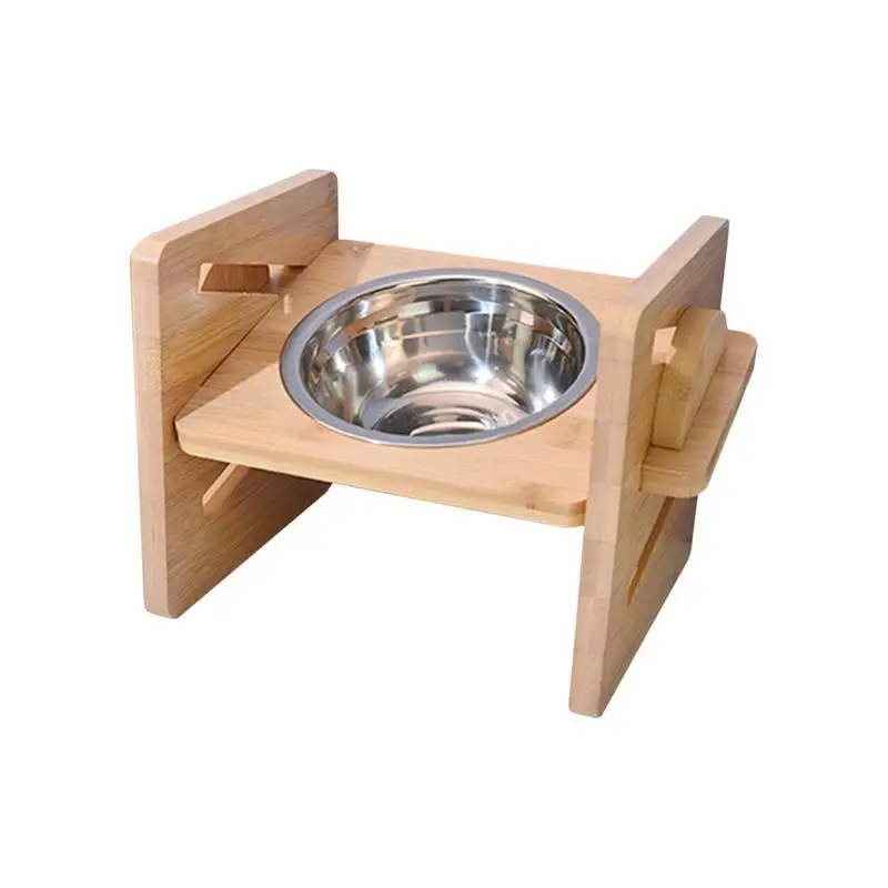 Elevated Cat Bowl StainlessSteel Food Dish With Wood Stand Pet Food Storage Device Raised Cat Feeding Bowls Pet feeding Supplies