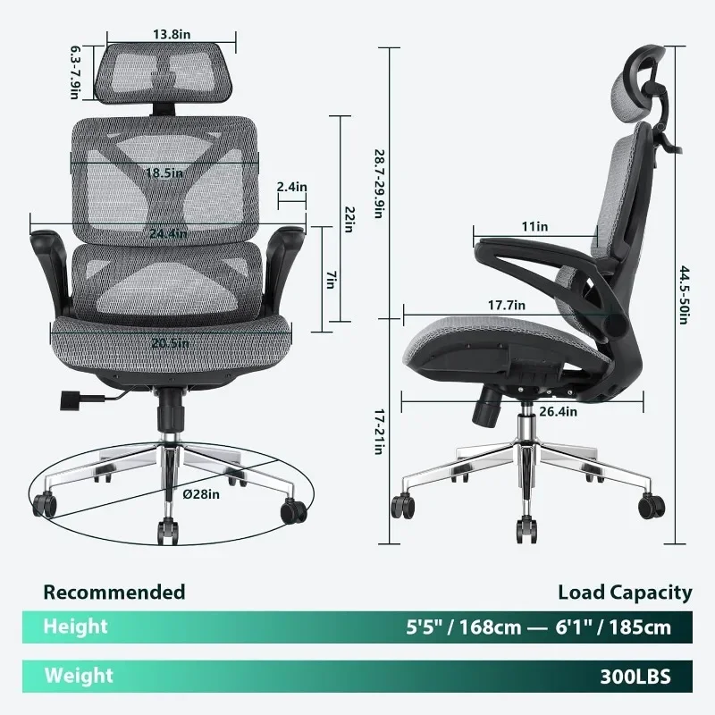 Memobarco Ergonomic Office Chair, Executive Desk Chair with Flip-up Armrest, Lumbar Support, Computer Task Chair