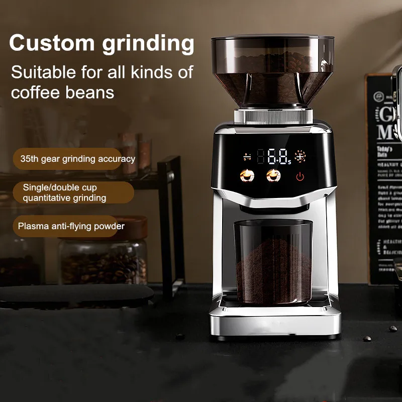Touchscreen Electric Coffee Grinder - Automatic Commercial & Home Use, Stainless Steel Burr Mill with Dose Control, LCD Display