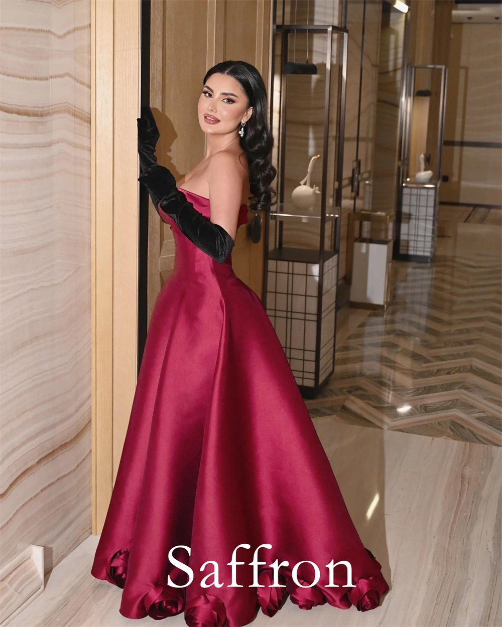 Maßgeschneidertes, exquisites Blumen-Abendkleid, anmutige, trägerlose Promi-Kleider, modische A-Linien-Kleider mit Reißverschluss hinten für besondere Anlässe