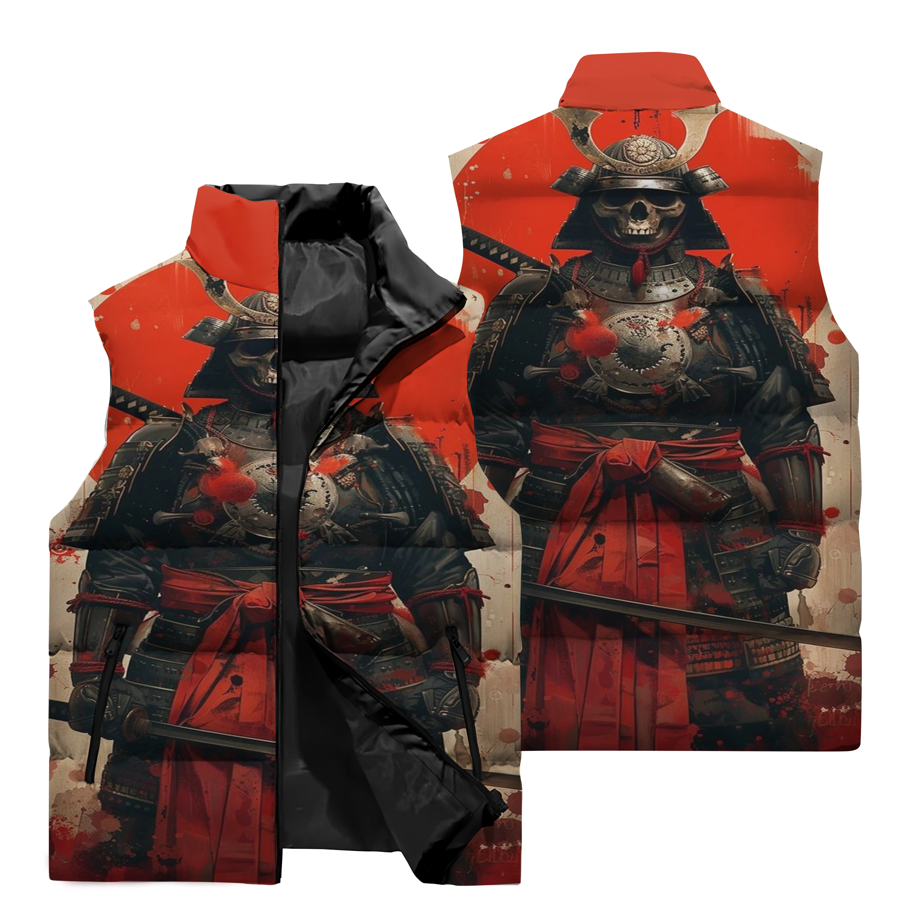 Winter Men\'s Sleeveless Vest 3D Printed Samurai Jacket Outdoor Cycling Windproof Jacket Street Hip Hop Casual Fashion Clothing