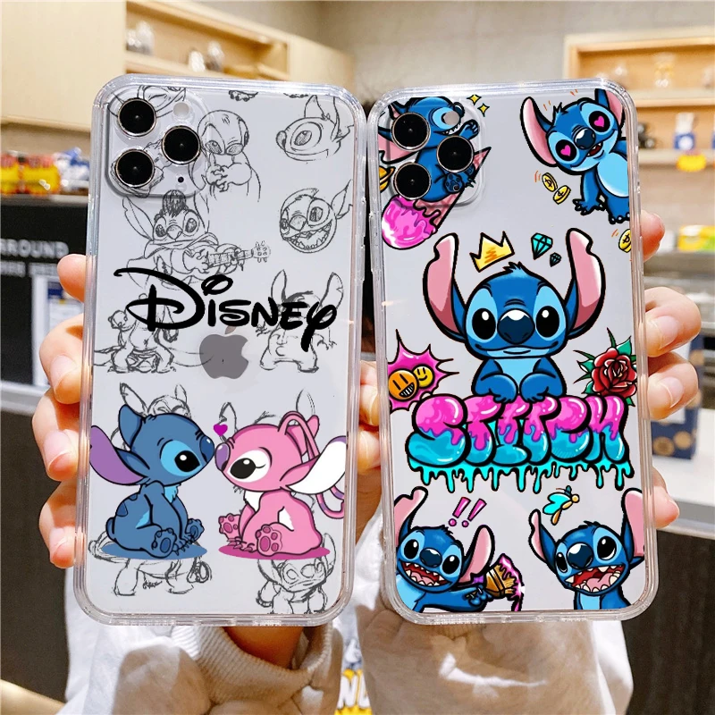 Disney Angel Stitch Lilo For iPhone 14 13 12 Mini 11 XS Pro Max X XR 8 7 6 Plus 5 SE 2020 Transparent Phone Case Cover