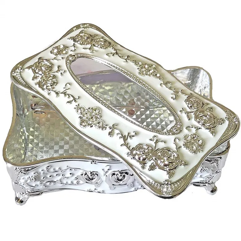 Victorian Decor Facial Tissue Box Holder Cover Bathroom Office, Silver Plastic Tissue Holder