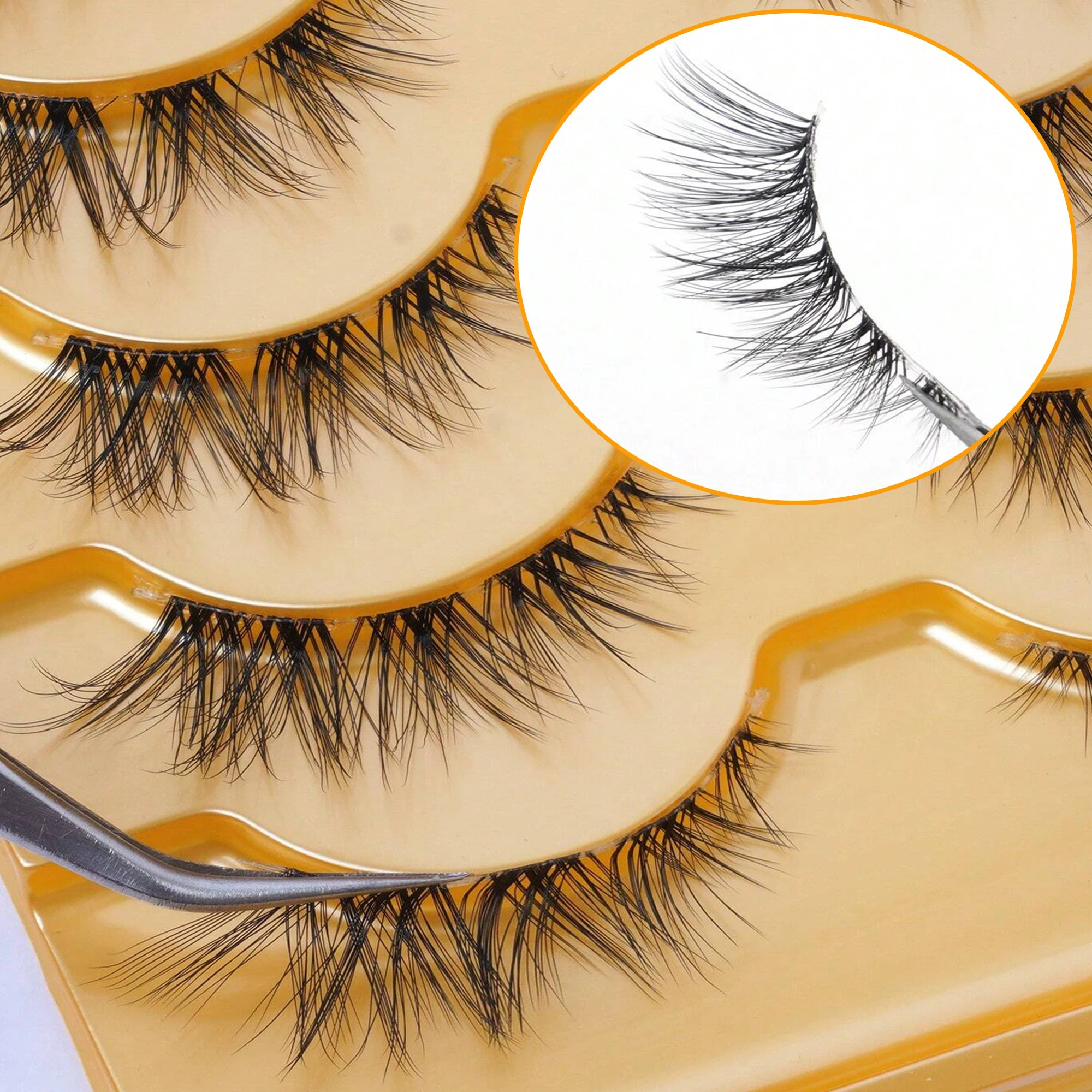 5 paren/set Transparante Stem 3d Valse Wimpers, Natuurlijke, Pluizige Faux Nertsen Wimpers Met Wimperlijm