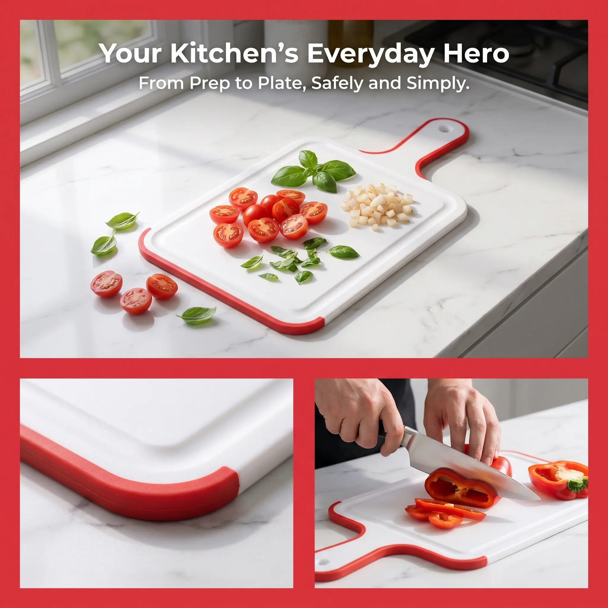 Heavy-Duty Plastic Cutting Board with Non-Slip Base Multi-Purpose Chopping Board for Kitchen Meat Vegetables Fruits Fish Camping
