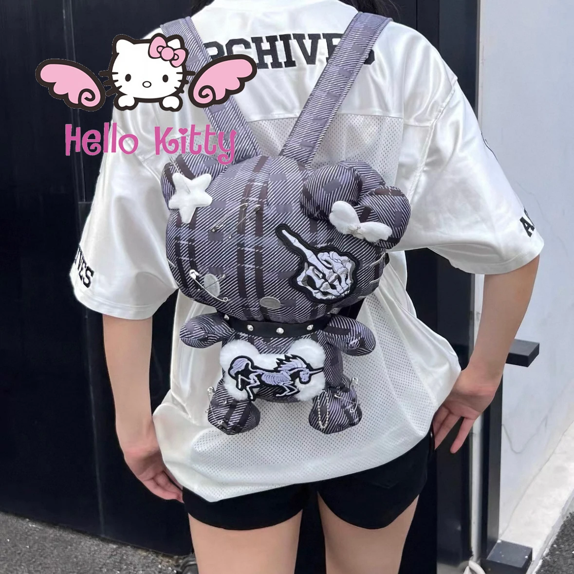 

Miniso New Hello Kitty Punk Darkness Backpack Kawaii Y2K 3D Cartoon Doll Backpack Couple Christmas Gift Cute School Bag