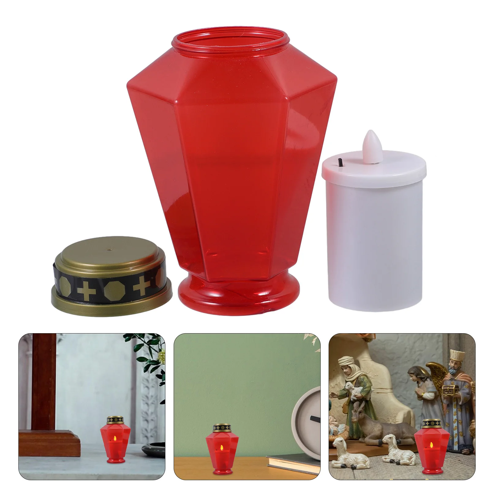 

Red Led Flameless Taper Candles Solar Powered Waterproof Grave Decor For Cemetery Church Memorial Cross Christmas Outdoor