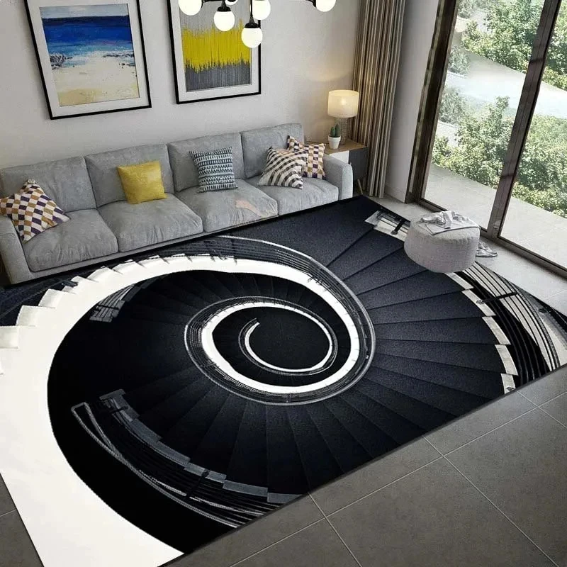 3D Rotating Staircase Illusion Carpet for Living Room Area Rug Bedroom Home Decoration Bedside Non-slip Floor Mat Washable