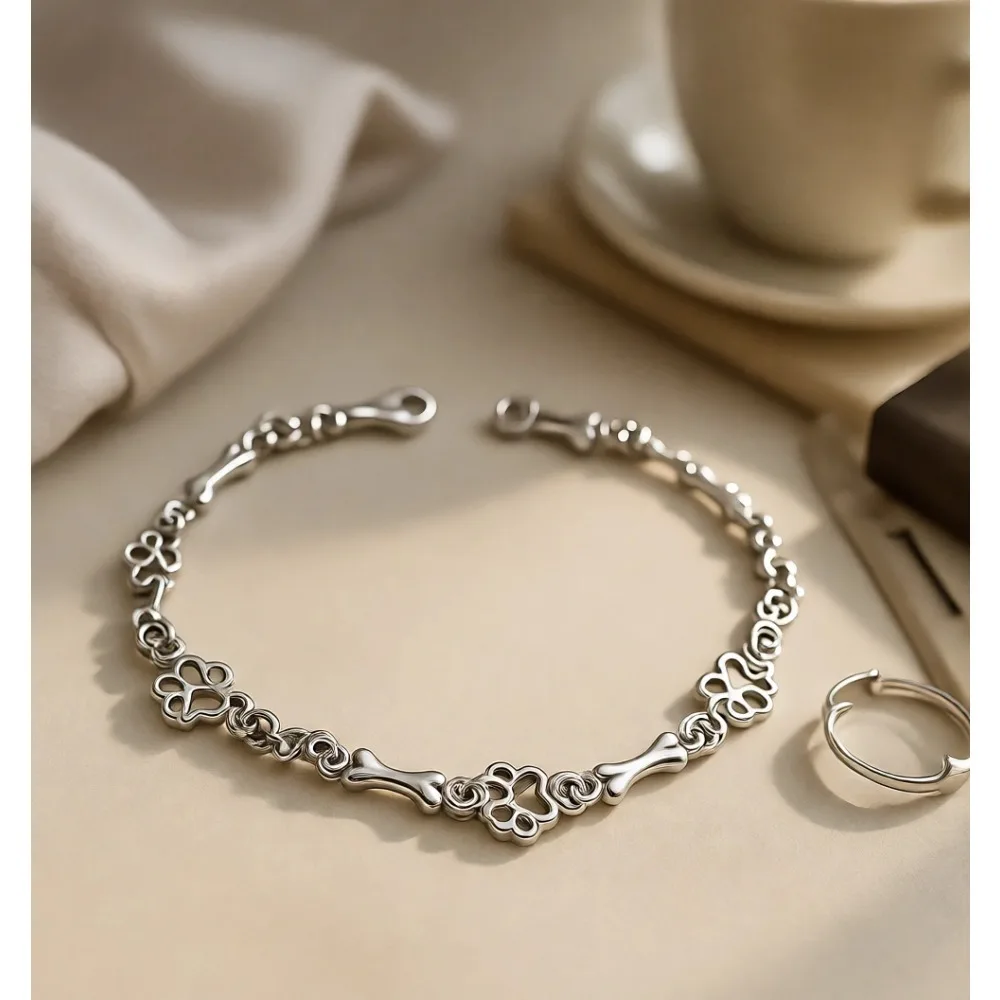 

Браслет из серебра 925 пробы с подвеской в виде собачьей лапы для любителей животных