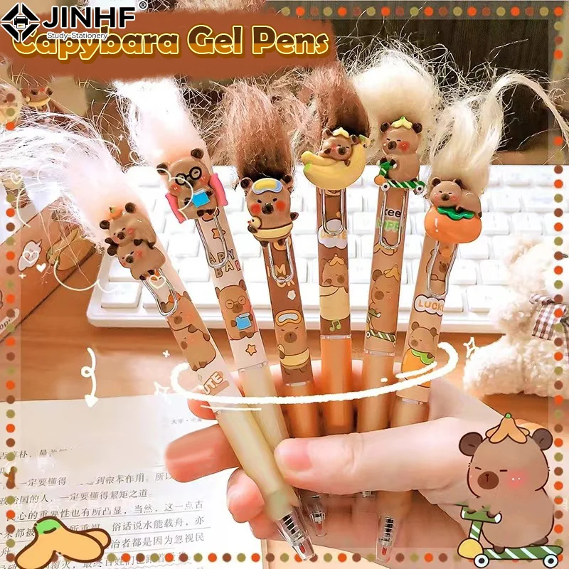 Random 1PC Cartoon Cute Frying Hair Capybara Gel Pens Office Supplies Back To School Writing Pens Students Kawaii Stationery