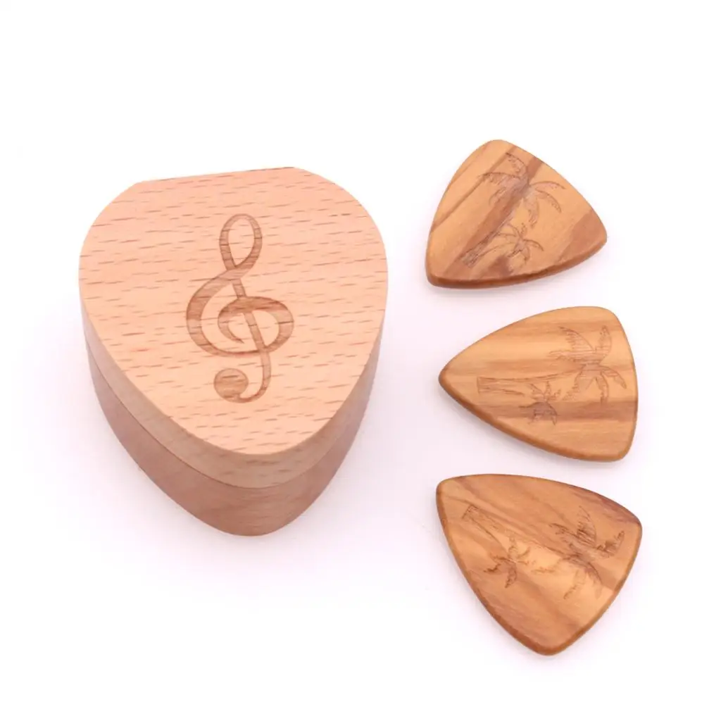 Guitar Picks, Natural Wooden Guitar Picks In a Heart Shaped Box, Unique Guitar