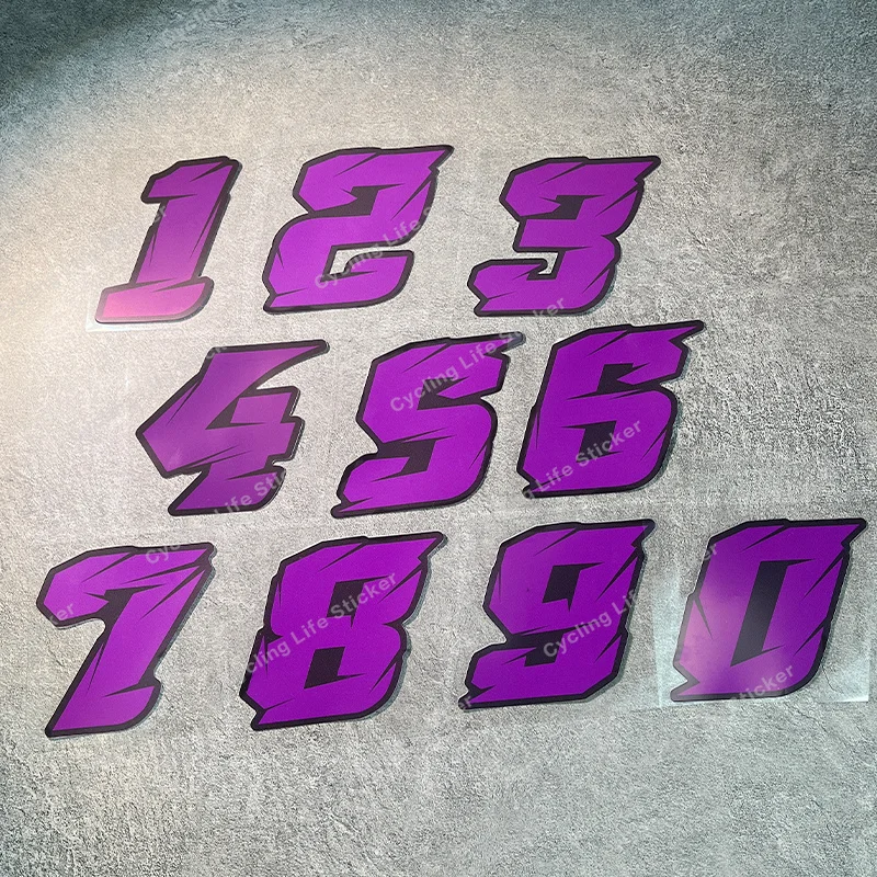 

2D Purple Number 0-9 Vinyl Stickers, Waterproof Residue-Free Decals for Motorcycle Fuel Tanks, Panels & Windshields