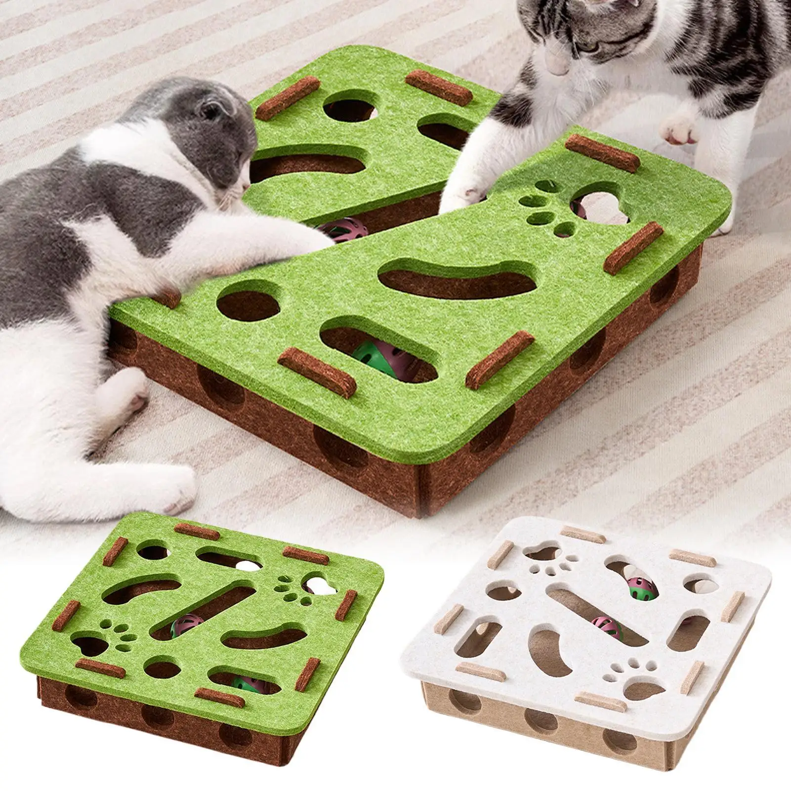 Katzen-Puzzle-Labyrinth-Spielzeug Filzbox mit Glocke und Ball Interaktives Lustiges Kätzchen-Spielzeug Katzenbedarf