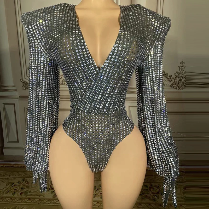 Vestido de noche con diamantes de imitación ostentosos para mujer, vestido de fiesta para celebración, vestidos de Festival, Bar, club nocturno, disfraz de Gogo, traje de escenario XS9554