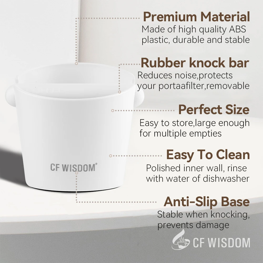 CF WISDOM Espresso Knock Box Coffee Dump Bin For Coffee Grounds With Removable Knock Bar Non-Slip Base Shock-Absorbent Durable