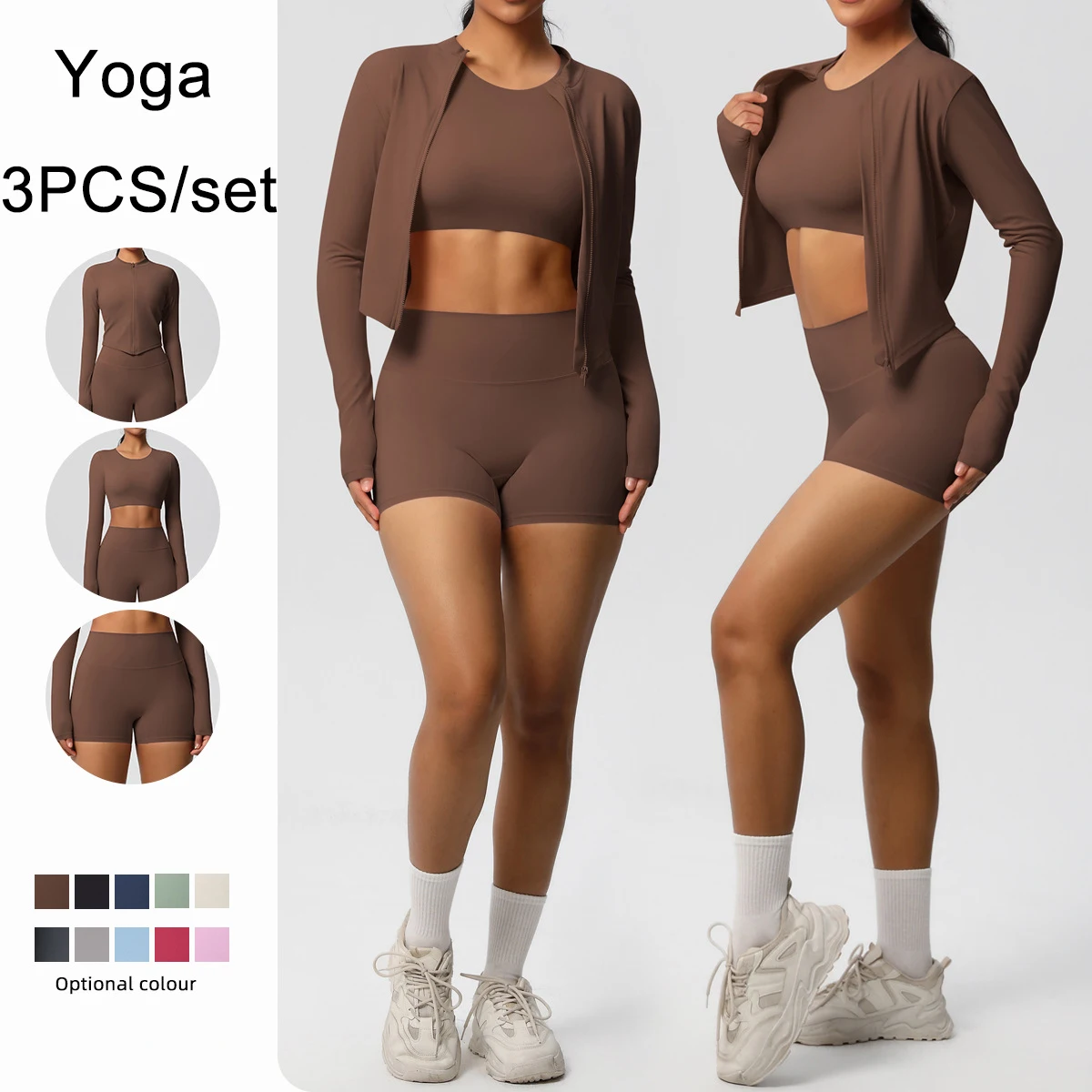

Yoga Set Women Gym Clothing Elastic Fitness Workout Set Sportswear Female Long Sleeve Top High Waist Leggings Sports Suits