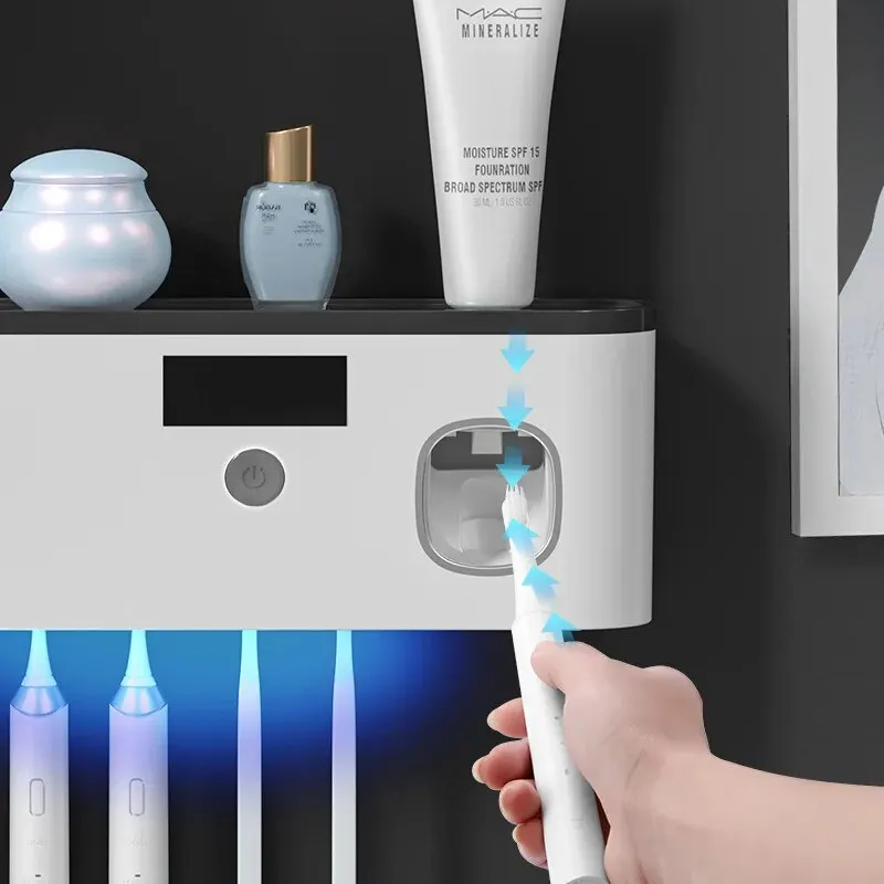 Intelligent UV Toothbrush Holder Household Toothbrush Sterilization and Disinfection Shelf Wall-mounted Toothpaste Extruder