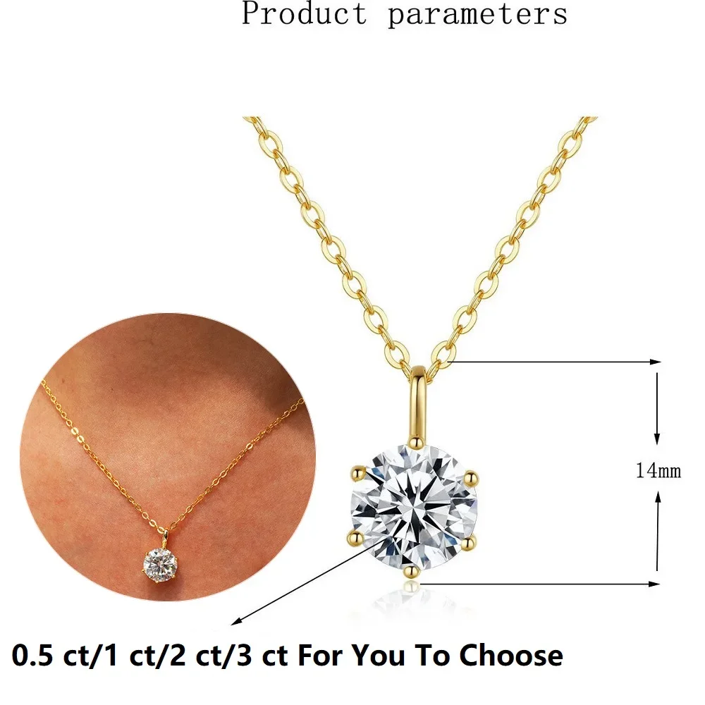 

Apaison Sparkling 0.5 ct/1 ct/2 ct/3 ct Moissanite Pendant Necklace For Women 14K Gold Plated Chain Valentine's Day Jewelry Gift