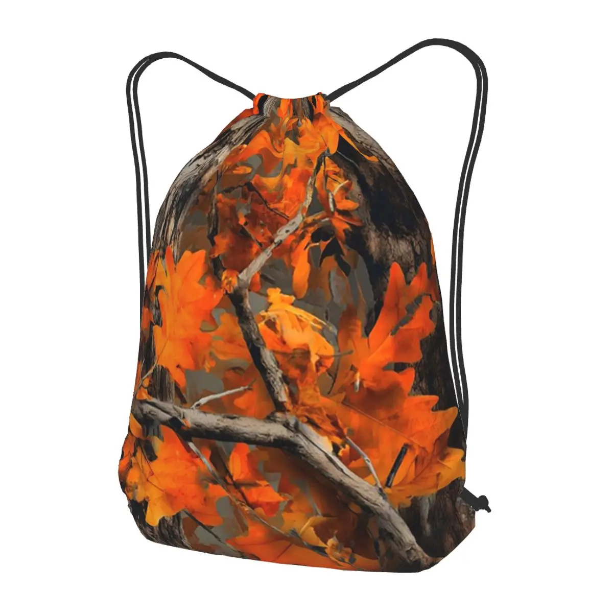 

Orange Oak Leaves Autumn Camouflage Artwork Backpacks Fashion Drawstring Bags Sports Bag Book Bags for Man Woman Students