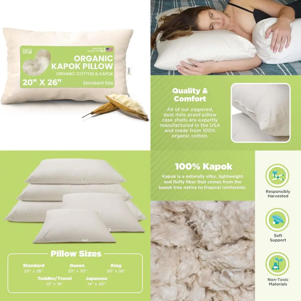 

Organic Cotton Pillows - Breathable, Eco-Friendly, Durable Standard Size 20x26 - Soft and Supportive for Comfortable Sleep