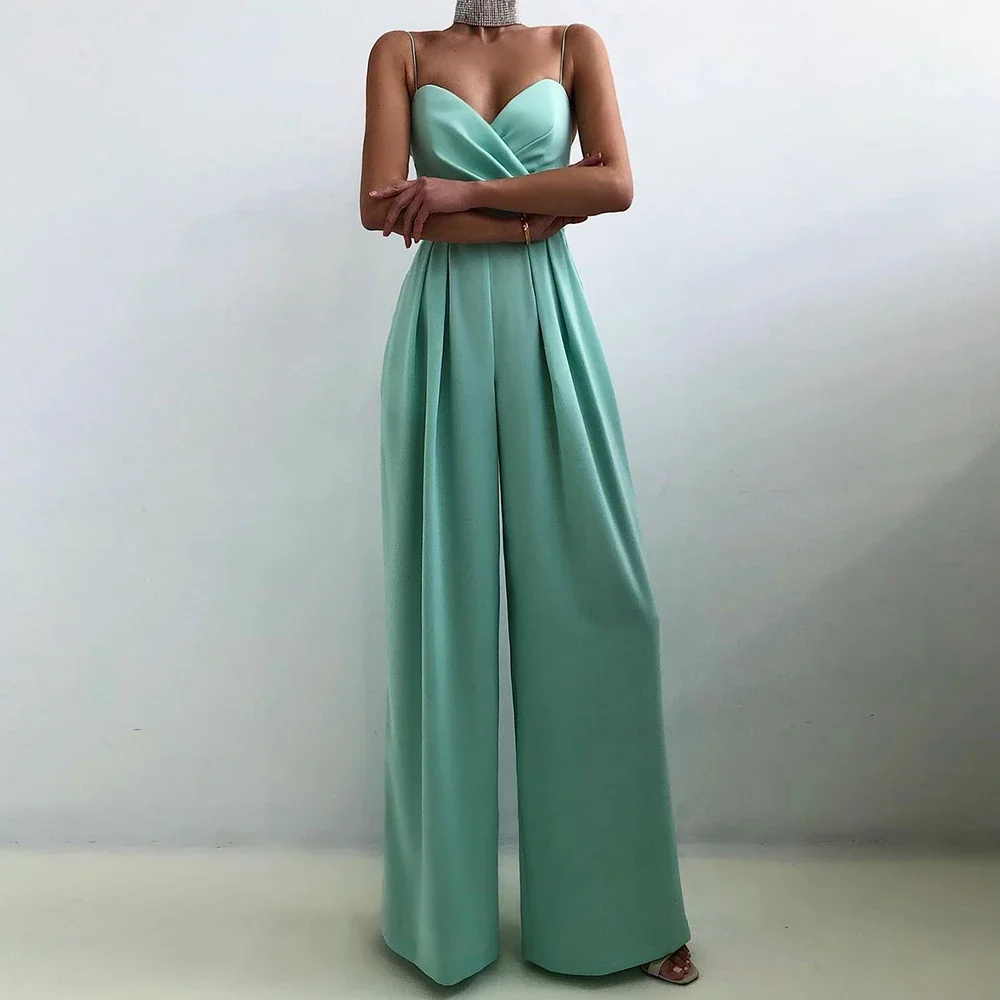 Cpsymym macacões verão magro ajuste chique dobras sem mangas querida pescoço comprimento total perna larga macacões casuais para mulher