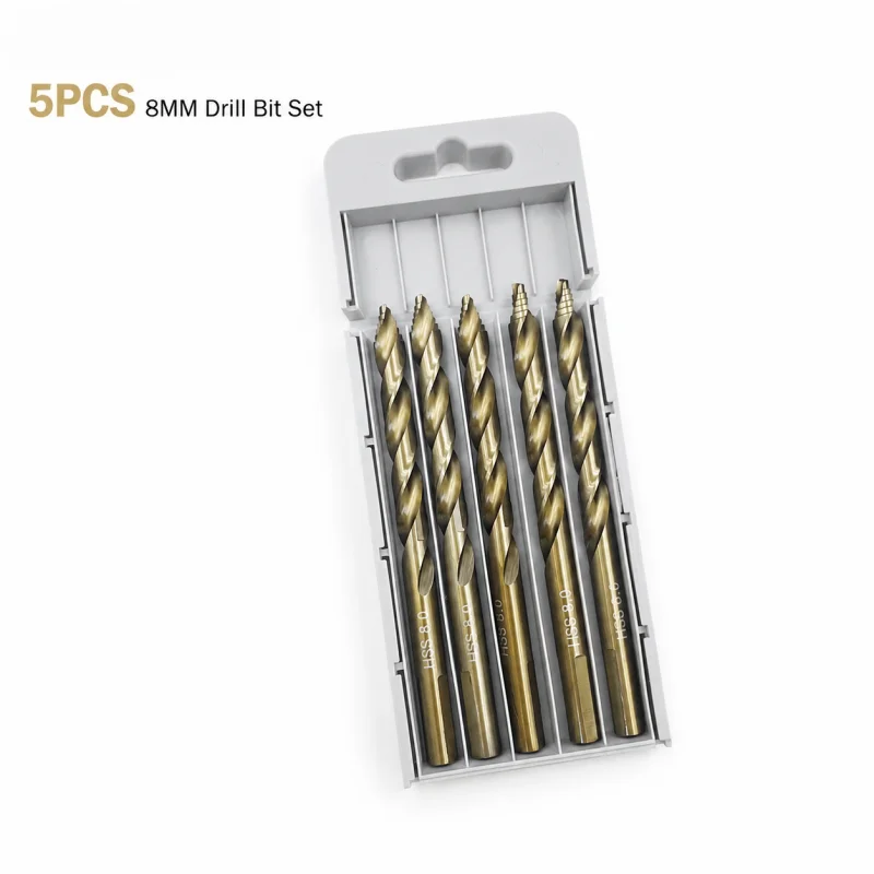 8mm HSS High‑Speed Steel Step Drill Bit 5‑Pack, Sharp Step Tip Spiral Twist Drilling Bits for Home DIY Wood Metal Plastic Projec