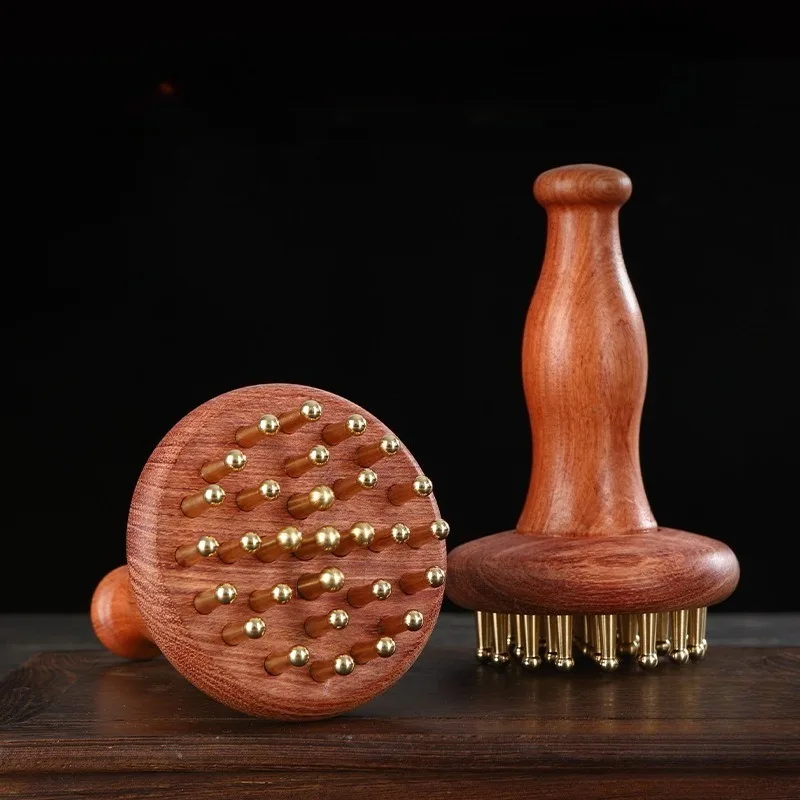 Sandalwood Massage Comb Finger Ring Meridian Scalp Massager Anti-Static Wooden Brush Guasha Tool for Full Body Head Care