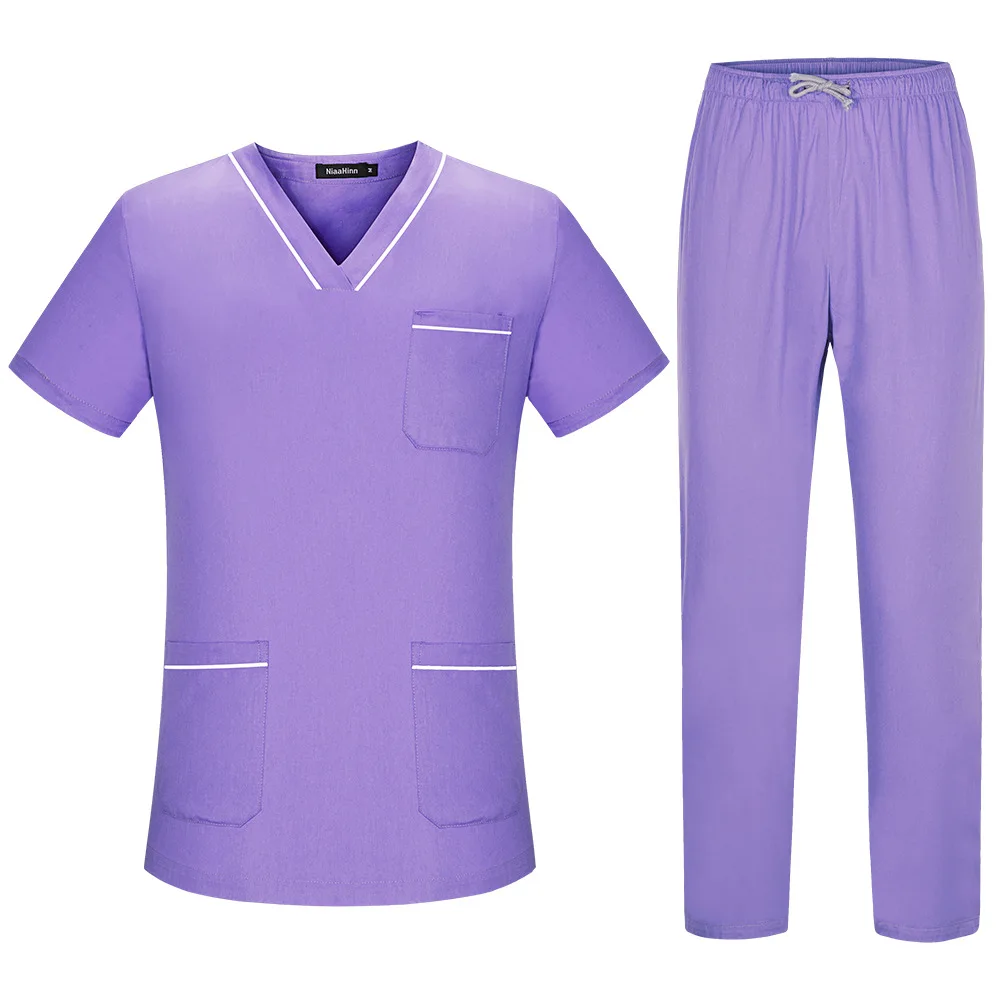 カラーブロックパッチワークポケット付き医療用手洗い服、口腔歯科治療用作業服、看護師医師一般作業服