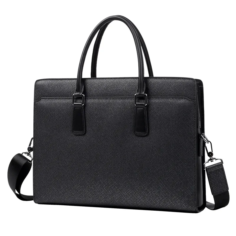 Picture 6: Men's genuine leather combination lock high-end handbag, large capacity 14-inch computer storage single-shoulder bag