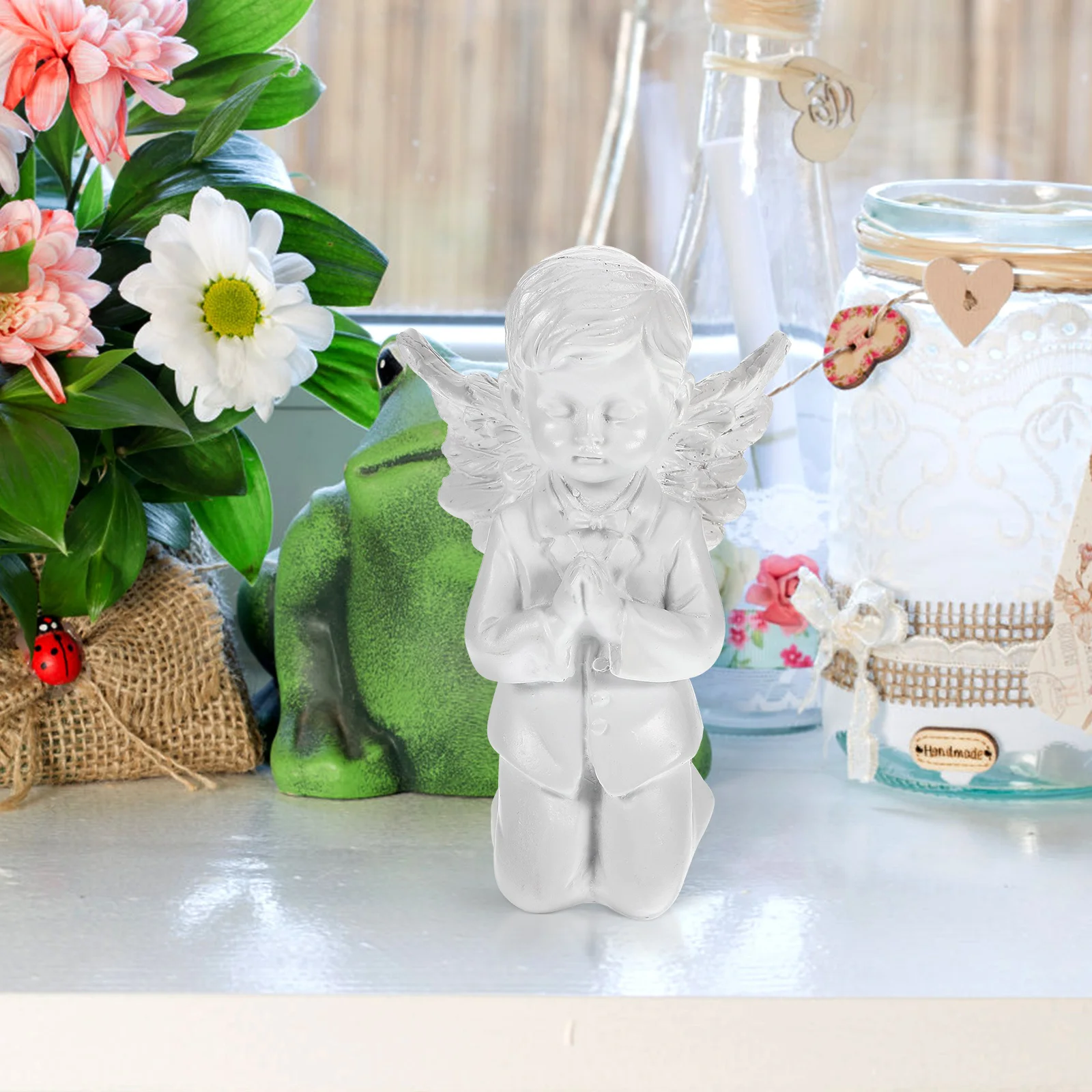 

1Pcs Prayer Angel Sculpture Smooth Finish Resin Craft Cute Angel Design for Living Room Bedroom Festive Holiday Decorative