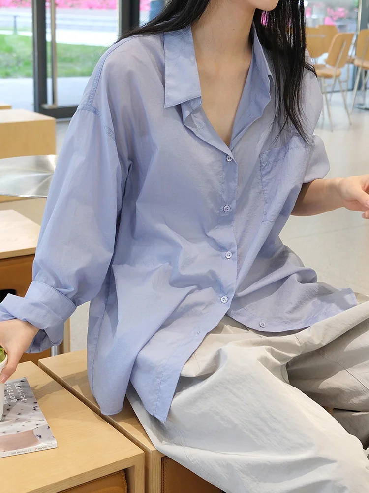 2024 Summer Women Thin Nylon Sun Shirts Korean Fashion Streetwear Casual Loose Lightweight Breathable Blouses Long Sleeve Tops