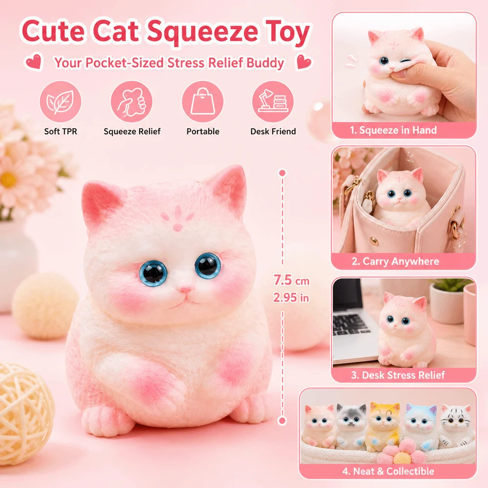 Simulated Cat Kitten Fidget Toy Pet Shaped Slow Resilience Squeeze Toy Quick Recovery Soft Silicone Decompression Toy