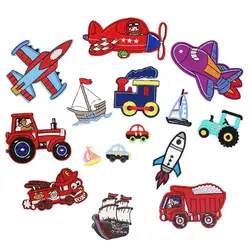 Mix Vehicle Patches Embroidered Cartoon Airplane Train Car Truck Boats Sewing Appliques DIY Children Clothes Stickers