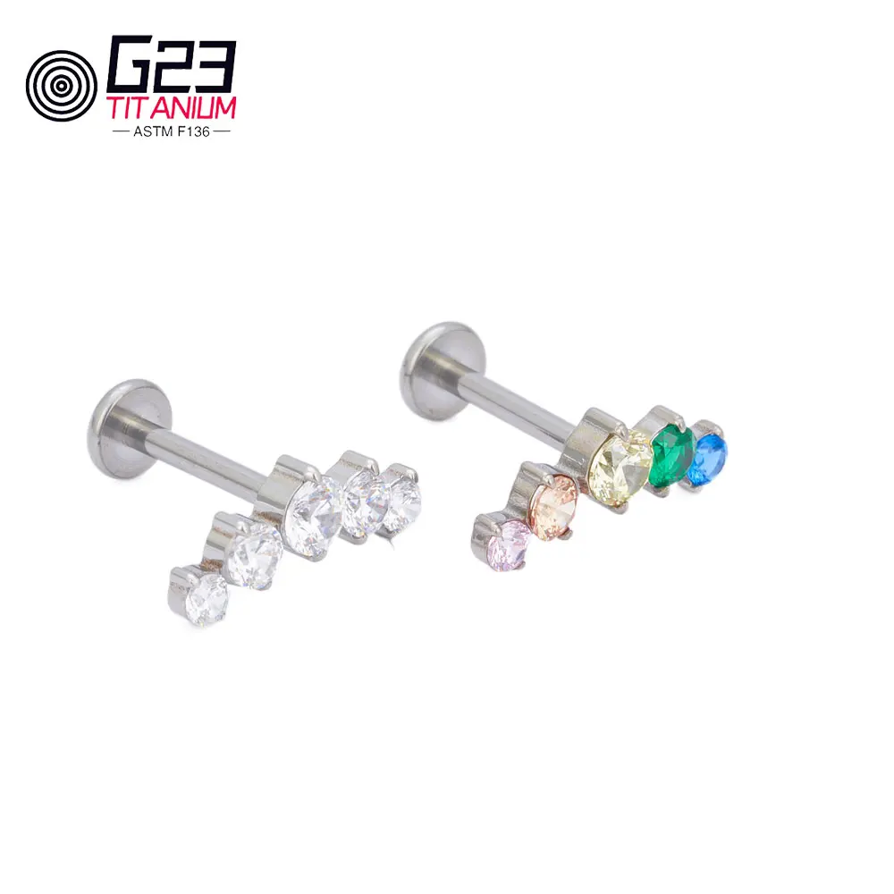 G23 F136 Titanium Labret Lip Rainbow Zircon Internal Thread Piercing Cartilage Ear Magnetic Nose Ring Jewelry For Women