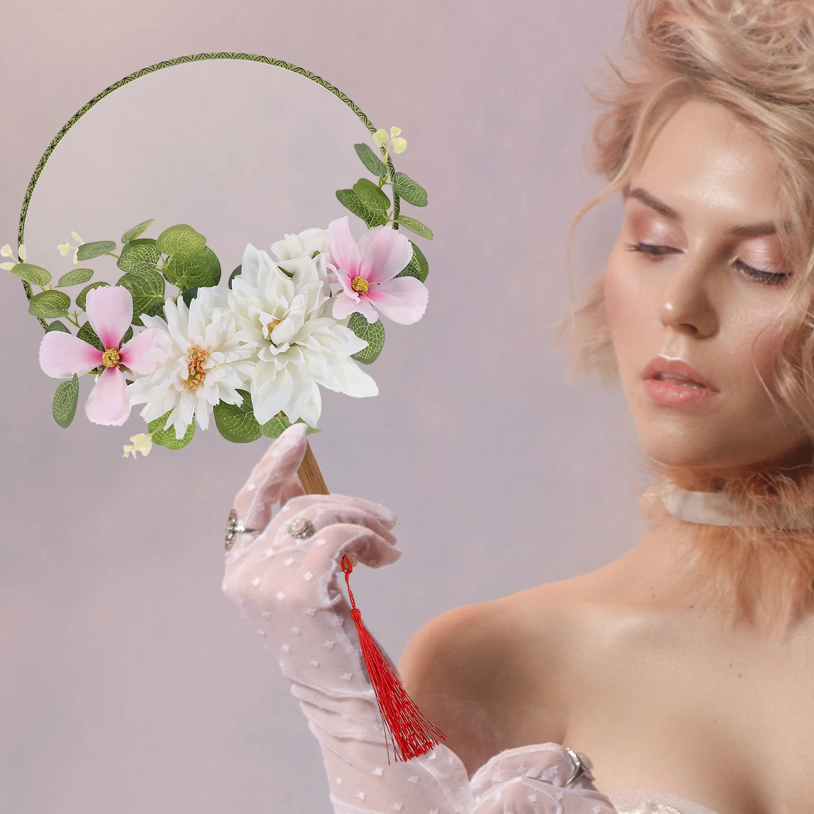 

Round Oriental Fan Handheld Chinese Style 3D Floral Decoration Fan for Summer Breeze Dance Performance Vintage Home Accents