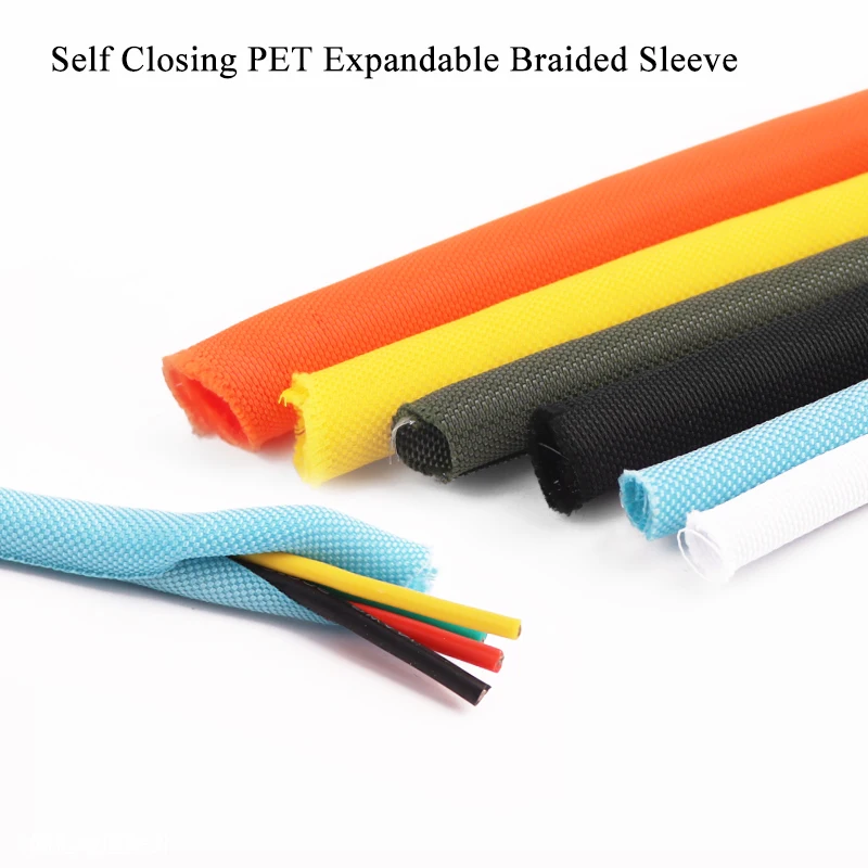 1/5m Self-Closed PET Expandable Braided Sleeve Cable Management Organiser Insulated Wrap Self Closing Sleeved Wire Protecter