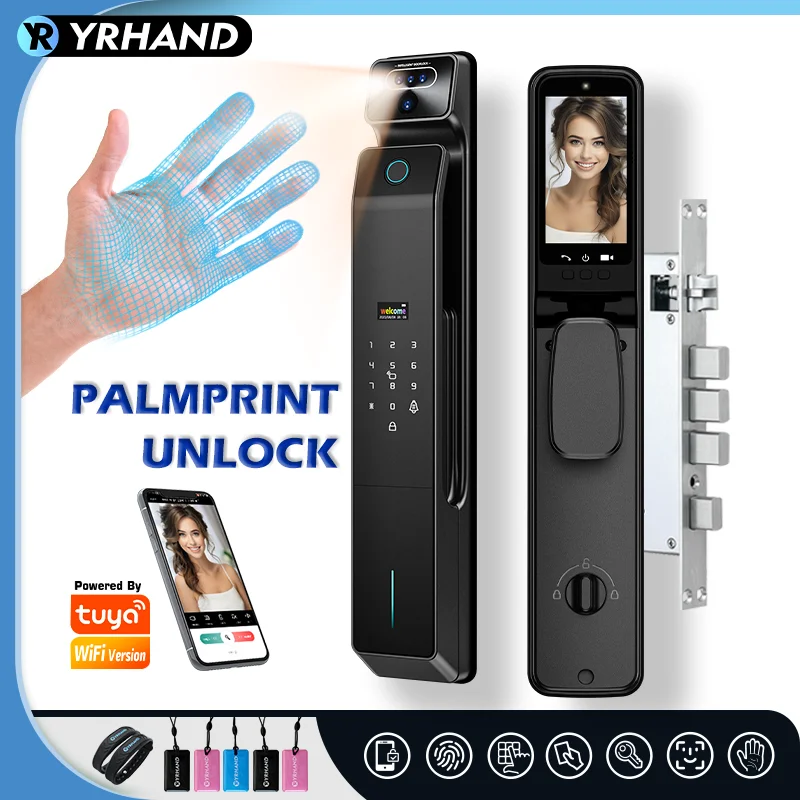 

Real Time Intercom Palm Vein Recognition Intelligente Tuya Wifi 3DFace Unlock Outdoor Front Smart Digital Door Lock With Camera