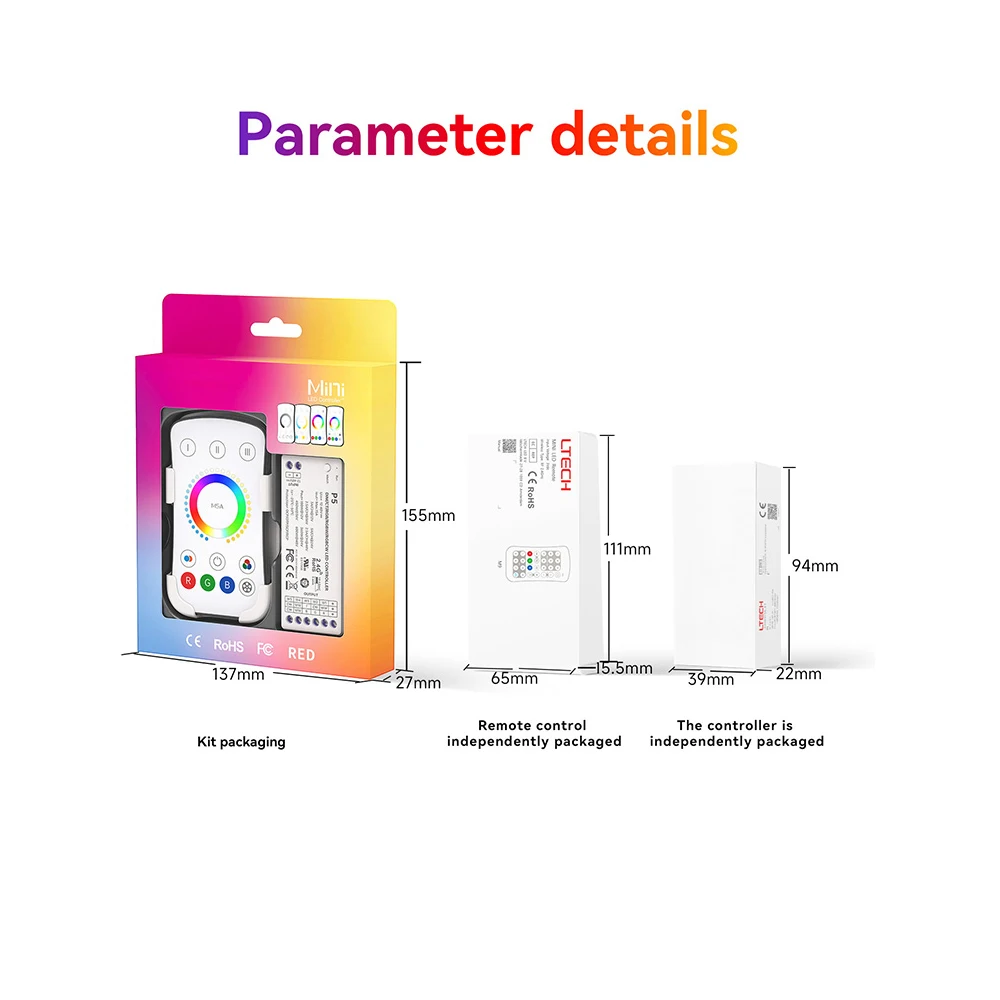 LTECH M Series Mini Pro Set Single-zone Smart RF 2.4G Wireless LED Controller + Dimmer For DIM CT RGB RGBW RGBCW LED Strip Light