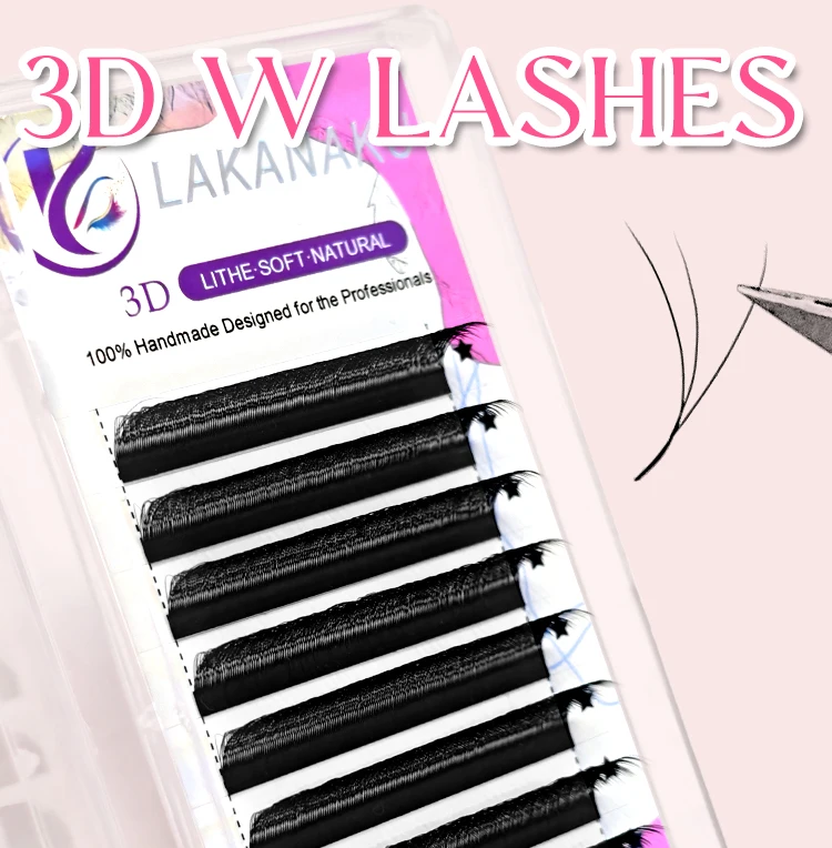 LAKANAKU 6 Tabletts 3D W-förmige Wimpernverlängerungen Volumen Franc Frances Fio 3 W Cilios-förmige natürliche weiche Kleeblattwimpern – Detail 3