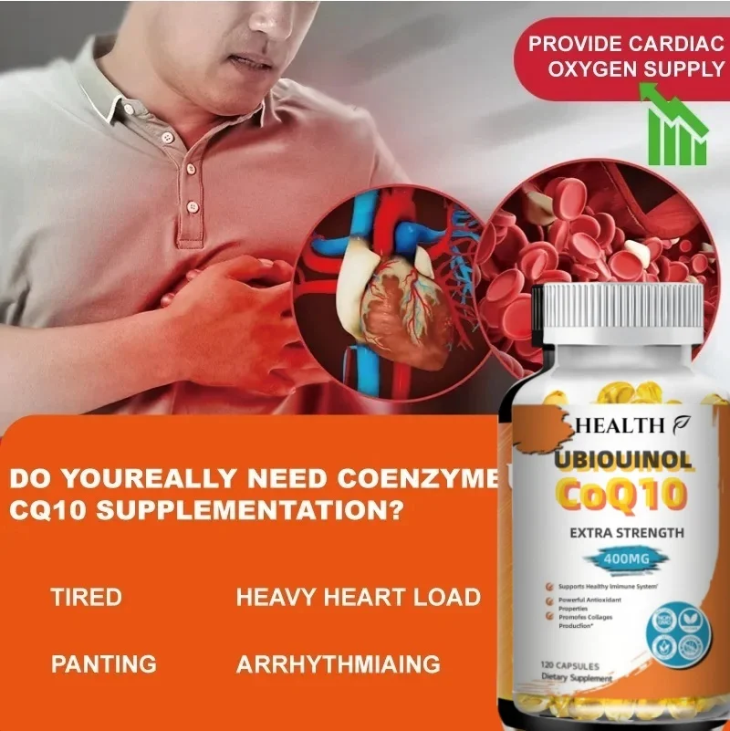 Organic Ultra High Absorption 400mg COQ10 Coenzyme Q10 Blood Vessels&Heart Health Blood Pressure Balance for Old People