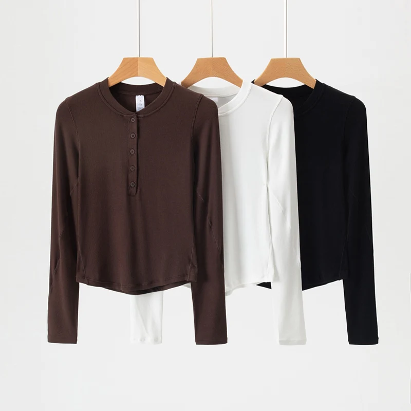 Bottom Shirt for Women in Autumn and Winter Long-sleeved T-shirt V-neck Slim Low-neck Henry Shirt Half-open Collar Top Clothing
