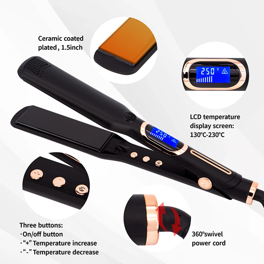 1/1.5/2 inches Hair Straightener Ceramic Coating Plates LCD Flat Iron MCH Heating Hair Styling Tools with Negative Ions Function