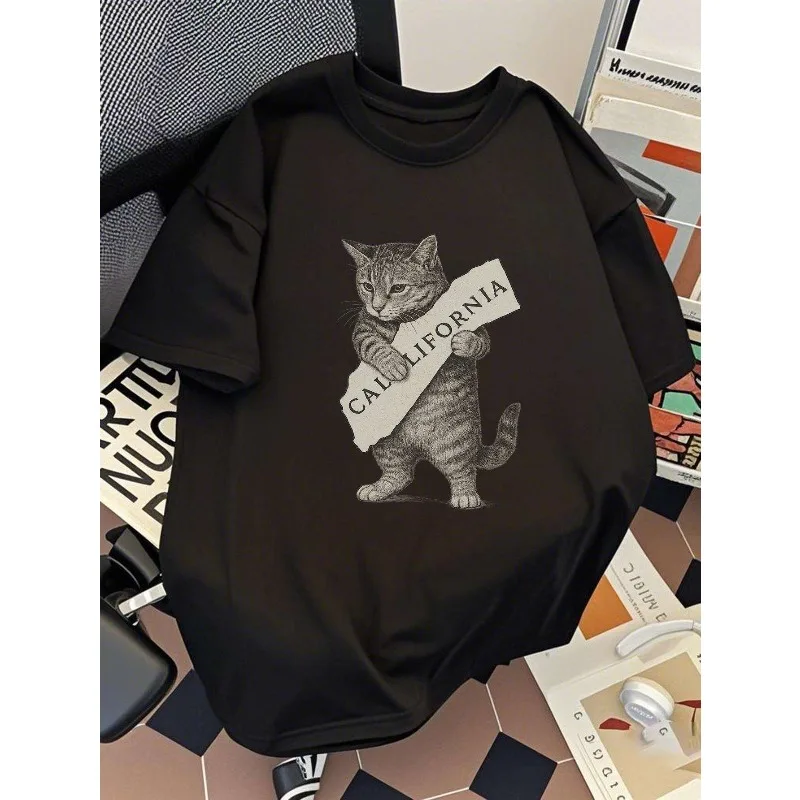 

Cotton Printed Short Sleeves Fun Text T-shirt Pure Cotton Summer T-shirt Men's and Women's Fashion Trend Loose and Versatile Top