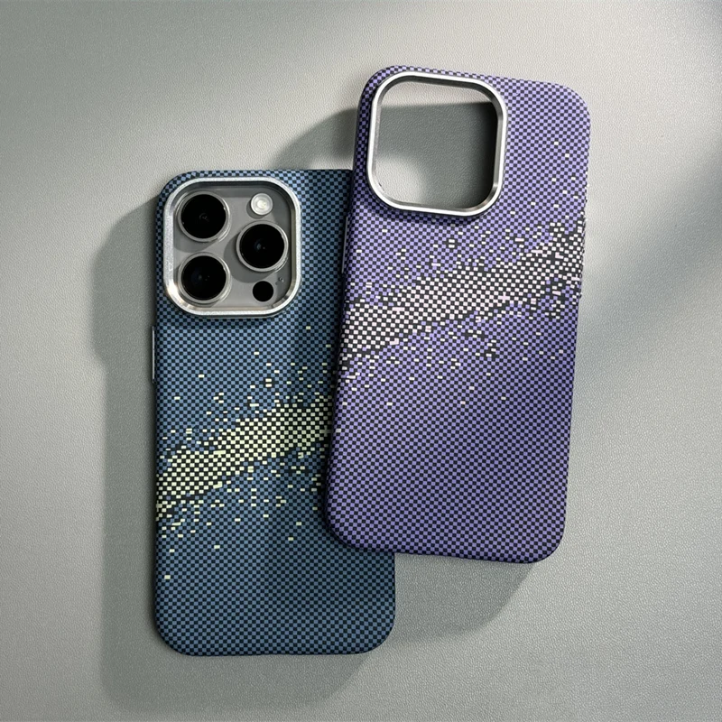 Abstract Starry Pixels Relief MagSafe Phone Case for iPhone 15 16 16pro max 13 15 Pro 14 Wireless Charging Alloy Lens PC Cover