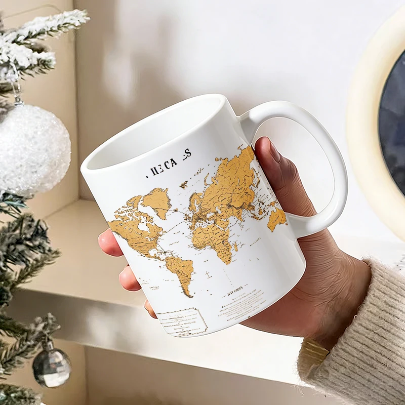 Cup & Mug Set, Vintage World Map Ceramic Mug, Coffee Cup, Milk Cup, Office Tea Cup,Drinking Cup, Gift for Friends,Fade-Resistant