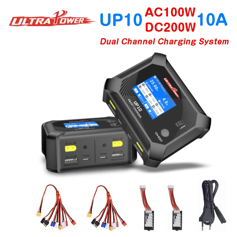 

UltraPower UP10 AC100W DC200W 2*10A Dual Channel Smart Balance Charger for Lipo LiHV Lilon LiFe NiMH NiCd PB RC Battery