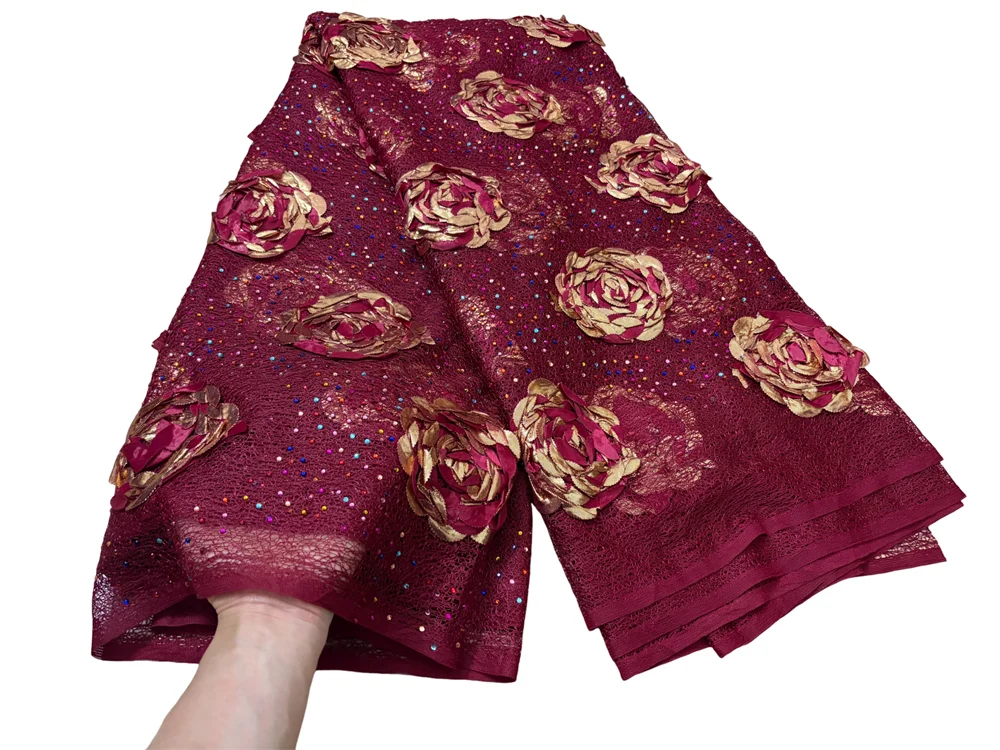 Luxury 5 Yards 2026 African 3D Ribbon Satin Stones Tulle Lace Fabrics For Nigerian Wedding Dresses Party Embroidery French Style