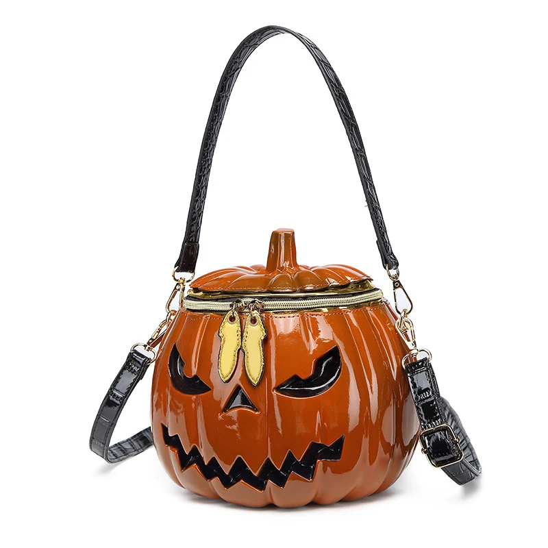 Fashion 2026 Casual Halloween cross-border bestseller personalized 3D pumpkin head shoulder crossbody bag for women